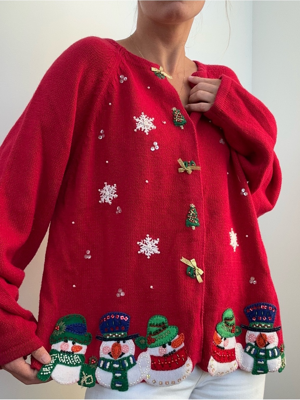 Red Festive Snowman Embellished Women's Sweater